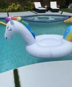 dreambuilderToy Giant Inflatable Unicorn Pool Float, 9 Feet Long , Unicorn Pool Float Floatie Ride On Large raft Summer Beach Pool Party Lounge for Kids and Adults (Unicorn Float) 22 B1MQEwUSeHS