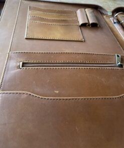 AZXCG Leather Portfolio Binder,3 Ring Binder Padfolio with Zipper fits up to 13.3" Laptop, Professional Organizer, Business Folder with Clipboard, Leather Notepad Holder Brown Graduation Gift Standard 40 B1MT7e07gS