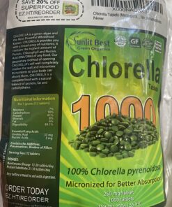 Sunlit Best USDA Organic Premium Chlorella Tablets 1000 Tabs | 100% Pure Chlorella Superfood Supplement High in Protein, Chlorophyll, Vitamins, & Minerals | Supports Good Health, Wellbeing 1000 Count (Pack of 1) 18 B1NQNOfjWS