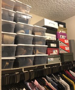 Sterilite 6 Qt Storage Box, Stackable Bin with Lid, Plastic Container to Organize Shoes and Crafts on Closet Shelves, Clear with White Lid, 12-pack 6 Quart 46 B1PnMFlraYS