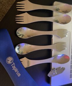 Tapirus 5 Spork Of Steel Utensils Set | Durable & Rust Proof Stainless Steel | Spoon, Fork & Knife Flatware | For Camping, Fishing, Hunting & Outdoor Activities | With Bottle Opener & Carrying Case 59 B1Q66gYFJPS