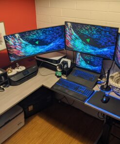 HUANUO Triple Monitor Mount for 17 to 32 inch Screens, 3 Monitor Desk Mount Stand with Gas Spring Adjustment Swivel Tilt Rotation with Clamp & Grommet Kit, Hold up to 17.6lbs, Black 51 B1SYR8qMXHS 2