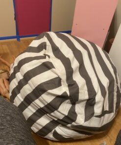 Creative QT Stuff ’n Sit Extra Large 38’’ Bean Bag Storage Cover for Stuffed Animals & Toys – Gray & White Stripe – Toddler & Kids’ Rooms Organizer – Giant Beanbag Great Plush Toy Hammock Alternative Grey/White Striped X-Large 39 B1T5JPWKCS 2