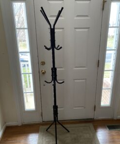 Free-Standing Coat Rack Metal Stand - Hall Tree Entry-Way Furniture Best for Hanging Up Jacket, Purse, Hand-Bag, Cloth, Hat, Winter Scarf Holder - Home or Office Floor Hanger 12-Hooks Organizer, Black 30 B1WHnK1RCcS