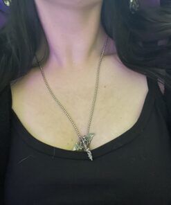 Xusamss Punk Titanium Steel Dragon Sword Wing Pendant Necklaces White 16 B1WqtQnQ 9S