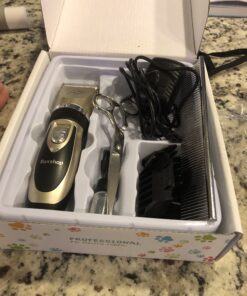 Maxshop Dog Grooming Kit, Low Noise Rechargeable Dogs Shaver Clippers Electric Quiet Dog Hair Trimmer for Dogs and Cats with Comb Guides Scissors Nail Kits (Gold Black) Gold Black 74 B1Yj81FgnaS