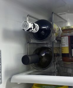 mDesign Plastic Free-Standing Wine Set Rack Storage Organizer for Kitchen Countertops, Pantry Cabinet, Fridge Organization - Holds Water Bottle and Alcohol Bottles - 2 Pack - Clear 2 bottle 32 B1ZNY0P6LmS