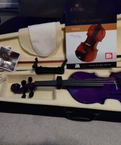 Mendini By Cecilio Violin For Kids & Adults - 4/4 MV Purple Violins, Student or Beginners Kit w/Case, Bow, Extra Strings, Tuner, Lesson Book - Stringed Musical Instruments 4/4 (Full Size) Purple 24 B1ZT2 V65IS