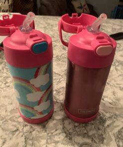 THERMOS FUNTAINER 12 Ounce Stainless Steel Vacuum Insulated Kids Straw Bottle, Pink Solid Color 25 B1amYhledOS