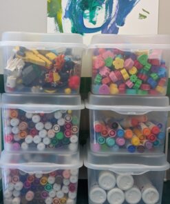 Sterilite FlipTop, Stackable Small Storage Bin with Hinging Lid, Plastic Container to Organize Desk at Home, Classroom, Office, Clear, 12-Pack 12 Pack 32 B1bNYs7p3xS