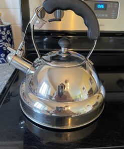 Willow & Everett Whistling Tea Kettle for Stove Top - 2.75 Quart Tea Pots for Stove Top w/Stainless Steel, Mirror Finish & Strainer Single Handle 36 B1cVNHGO6VS