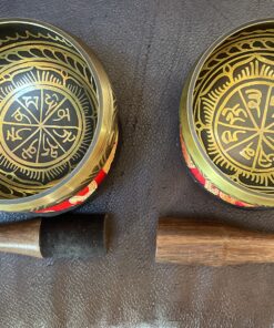 Tibetan Singing Bowl Set ~ Easy to Play with Dual-End Striker & Cushion ~ Beautiful Sound for Holistic Healing, Stress Relief, Meditation & Relaxation ~ Gratitude Pattern ~ Antique Light Brown Bowl 36 B1eh1XyrY4S