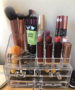 Ikee Design Clear Acrylic Makeup Organizer, Elegant Makeup Storage Organizer for a Stylish Vanity, Bathroom, or Dresser Décor, Clear Design for Easy Visibility and Quick Access 1) 1 Top 4 Drawers 55 B1epOLEPIAS