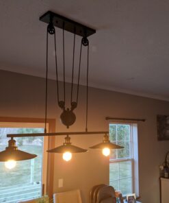 WINSOON 3 Light Industrial Pendant Light, Pulley Pool Table Light Fixture Billiard Light, Retro Steampunk Hanging Lamp, Adjustable Vintage Kitchen Island 3-Head Lights, Matte Black Painted 3 Pack 36 B1f3w8uWKRS