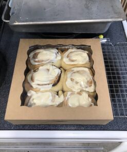 ONE MORE 9inch Brown Bakery Pie Boxes,Large Kraft Cookie Boxes with PVC Window Natural Disposable box 9x9x2.5inch,12 of Pack 51 B1hQebexSAS