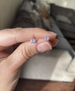 Amazon Essentials Plated Sterling Silver Cubic Zirconia Stud Earrings (Round & Princess) White/Platinum 5 mm Round Cut 38 B1kBZ yoouS 2