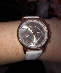 Top Plaza Fashion Women's Analog Watch, PU Leather Band Rose Gold Tone - White White Watch 38 B1mQb0Gae S