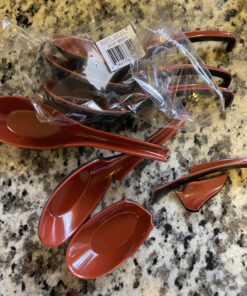 Happy Sales Melamine Soba, Rice Spoons, Chinese Won Ton Soup Spoon, Asian Red and Black, 6 Pack Notch & Hook Style 16 B1n7JTEmkS