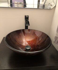Aquaterior Modern Bathroom Round Artistic Tempered Glass Vessel Vanity Sink Bowl Basin Spa (FAUCET NOT INCLUDED) Flame Red 45 B1piLnVr8US