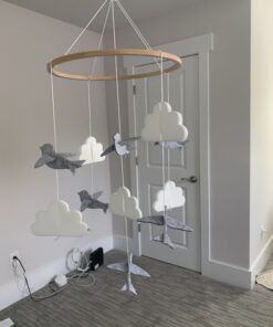 Sorrel + Fern Baby Crib Mobile (Birds and Clouds) - Felt Nursery Ceiling Decoration and Baby Shower for Girls & Boys - Grey & White Birds & Clouds 35 B1sQzpm2zS