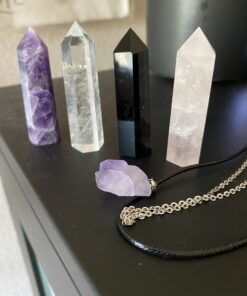 Healing Crystal Wands,2" Amethyst Crystal, Rose Quartz,Clear Quartz and Black Obsidian£¬6 Faceted Reiki Chakra Stones 4 pcs Pink,clear Quartz,black Obsidian,amethyst 2" Tall 69 B1wR7mVGvHS