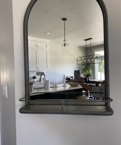 Amazon Brand – Stone & Beam Modern Round Arc Iron Hanging Wall Mirror With Shelf, 30 Inch Height, Dark Bronze 34 B1yIxnREuS