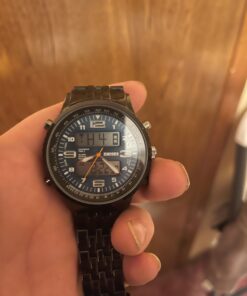 VIGOROSO Men's LED Analog Digital Date Week Sports Outdoor Steel Blue Dial Watch Black&Blue 35 B1z3BYb0vNS 1