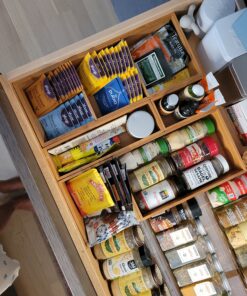 Seville Classics Bamboo Premium Organizer Storage Bins for Kitchen Silverware, Pantry, Closet, Office Desk, Pens, Utensils, Makeup, K Cup, Bamboo, Bin Set w/Dividers (5 Piece) Bin Set w/ Dividers (5 Piece) 39 C1 mHh6V2GS