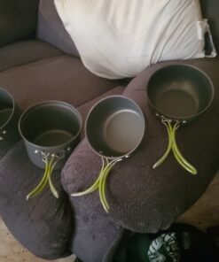 G4Free 2/4/13 PCS Camping Cookware Mess Kit Hiking Backpacking Picnic Cooking Bowl Non Stick Pot Knife Spoon Set Green 4 Pcs 36 C116UdPUxfS