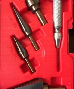 NEIKO 10169A Step Drill Bit Set and Automatic Center Punch | 5 Piece, 41 SAE Sizes Total, 1/8” – 1-3/8” | Titanium High Speed Steel Unibit, Stepper Cone Drill Bit | Two Flute Step Down Bits Straight Tri-Flat Shank 1/8 to 1-3/8", 4 bits 25 C11eqQvOfGS