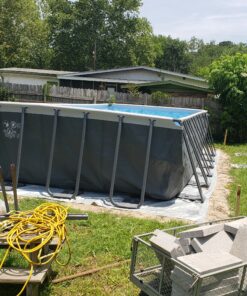 Intex 24ft X 12ft X 52in Ultra Frame Rectangular Pool Set with Sand Filter Pump, Ladder, Ground Cloth & Pool Cover 24 ft x 12 ft x 52 in 38 C14phP6BKIS