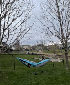 Kootek Camping Hammock Double & Single Portable Hammocks Camping Accessories for Outdoor, Indoor, Backpacking, Travel, Beach, Backyard, Patio, Hiking Grey & Sky Blue Large 43 C18UN6hHBgS