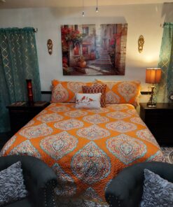 Lush Décor Harley Quilt Damask Pattern Reversible 5 Piece Bedding Set, King, Tangerine 58 C19FgBkdzOS