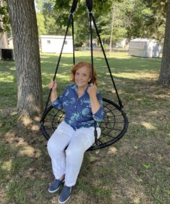 SUPER DEAL 40'' Spider Web Tree Swing Round Net Swing Platform Rope Swing Set for Kids Adult, 71" Detachable Nylon Rope with Swivel for Outdoor Backyard, Max 660 Lbs Extra Safe Steel Frame, Black 40 inch 34 C1GlttRbNMS
