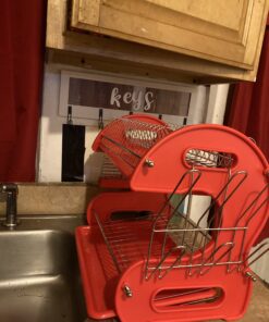 2 Tier Dish Drainer, By Home Basics (Red) Dish Rack For Kitchen Counter, With Cutlery Holder and Cup Slots Red 37 C1Hd1q 78S