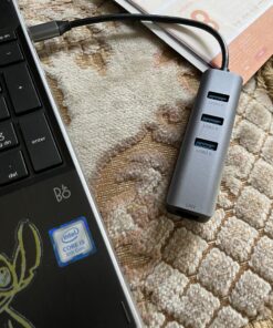 ABLEWE USB C to Ethernet Adapter, 4-in-1 RJ45 to USB-C/Thunderbolt 3 to Gigabit Ethernet LAN Network Adapter for MacBook Pro/Air 2021/2020/2019, iPad Pro 2021, Chromebook, XPS, Surface Book 3/2/Go Grey 40 C1HxP9M9LWS