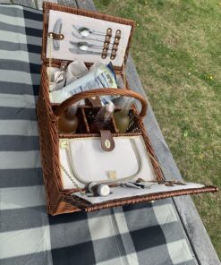 Juvale Wicker Picnic Basket for 4 with Utensils, Glasses, and Insulated Cooler Bag - Luxury Camping, Picnic Essentials, Picnic Kit 71 C1KqmHbAmaS