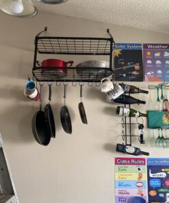 Vdomus Hanging Pot Rack - Rustproof Wall Mounted Pot Rack Pan Hanger for Kitchen Storage & Organization - Durable, Thick Iron Material - Easy Setup 2-Tier Pot Shelf Wall Mount Pot Holder - Black 33 C1L9At4u2GS 2