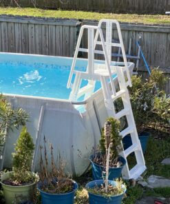 Vinyl Works SLA A-Frame 48-56 Inch Adjustable Above Ground Swimming Pool Ladder Entry System with Slide Lock Barrier and Handrails, White 17 C1NHdHzjPfS