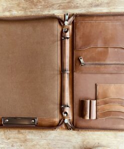 AZXCG Leather Portfolio Binder,3 Ring Binder Padfolio with Zipper fits up to 13.3" Laptop, Professional Organizer, Business Folder with Clipboard, Leather Notepad Holder Brown Graduation Gift Standard 50 C1NqqBRkXGS