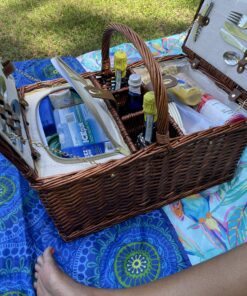 Juvale Wicker Picnic Basket for 4 with Utensils, Glasses, and Insulated Cooler Bag - Luxury Camping, Picnic Essentials, Picnic Kit 69 C1OW2jSs6vS