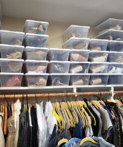 Sterilite 6 Qt Storage Box, Stackable Bin with Lid, Plastic Container to Organize Shoes and Crafts on Closet Shelves, Clear with White Lid, 12-pack 6 Quart 42 C1PI0CFC92S