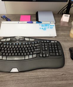 Quartet Glass Dry Erase White Board, Desktop Computer Pad for Notetaking, 18" x 6" Whiteboard, Clean Erase Surface with Storage, 1 Dry Erase Marker, White Surface (GDP186) 43 C1RcZPS 80S