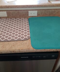 S&T INC. Dish Drying Mat for Kitchen, Absorbent, Reversible Microfiber Dish Mat, 16 Inch x 18 Inch, White Trellis 34 C1TxQ4F hwS 1