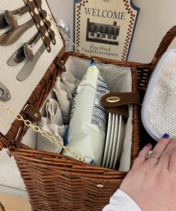 Juvale Wicker Picnic Basket for 4 with Utensils, Glasses, and Insulated Cooler Bag - Luxury Camping, Picnic Essentials, Picnic Kit 72 C1VR3DQQhcS