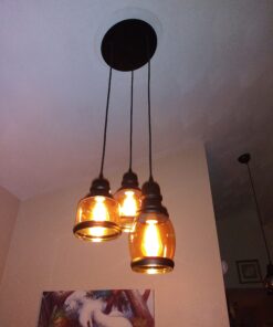 UNITARY Farmhouse Pendant Lights Kitchen Island, Kitchen Light Fixtures, Rustic Dining Room Light Fixture with 3 E26 Bulb Sockets, Black Metal and Glass Jar Chandelier, Ceiling Pendant Light Fixtures 31 C1X6XL8VpVS