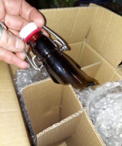 Ilyapa 16 Ounce Amber Swing Top Glass Beer Bottles for Home Brewing - Carbonated Drinks, Kombucha, Kefir, Soda, Juice, Fermentation, 12 Pack Glass Bottle with Airtight Rubber Seal Flip Caps 16oz 19 C1aOROravMS