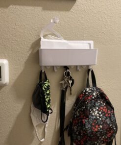 mDesign Wall Mount Modern Plastic Mail Organizer Storage Basket - 5 Hooks - for Entryway, Mudroom, Hallway, Kitchen, Office - Holds Letters, Magazines, Coats, Keys - White 25 C1cRVlTyqLS