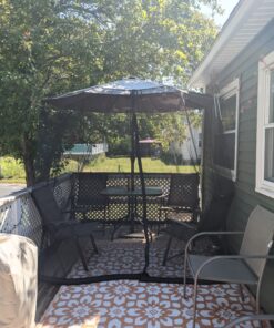 Patio Umbrella Mosquito Netting - Polyester Mesh Screen with Zipper Opening and Water Tube at Base to Hold in Place - Helps Protect from Mosquitoes - Fits 9FT Umbrellas and Patio Tables - Black 40 C1fAHV0J2S