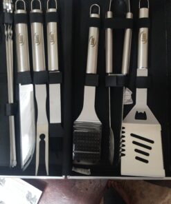 ROMANTICIST 21pc BBQ Grill Accessories Set with Thermometer - The Very Best Grill Gift on Birthday Wedding - Heavy Duty Stainless Steel Grill Utensils with Non-Slip Handle in Aluminum Case 21PCS BLACK 23 C1lece2ZUvS